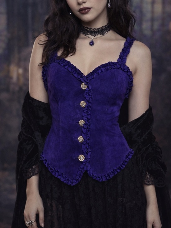 Danier Tops - Vintage Danier Purple Suede Corset Top Sz Small Bustier Ruffle Trim Leather Sexy